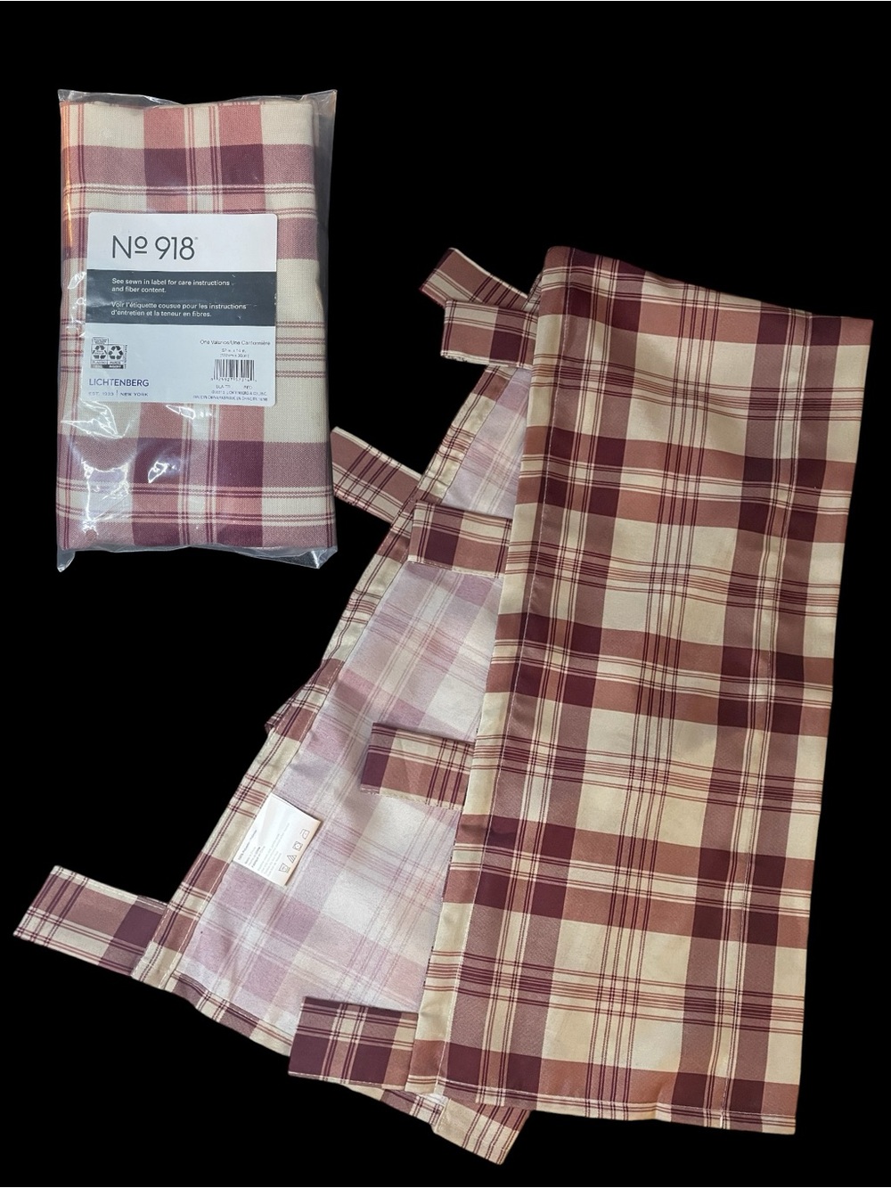 Tab Top Valance Plaid Burgundy Ecru 52 x 14 Lichtenberg No. 918 Kitchen NEW NIP